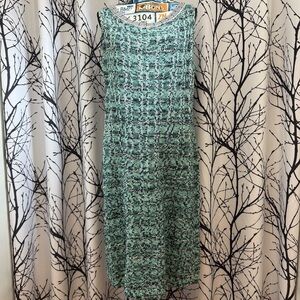 St. John Green Tweed Dress Green White